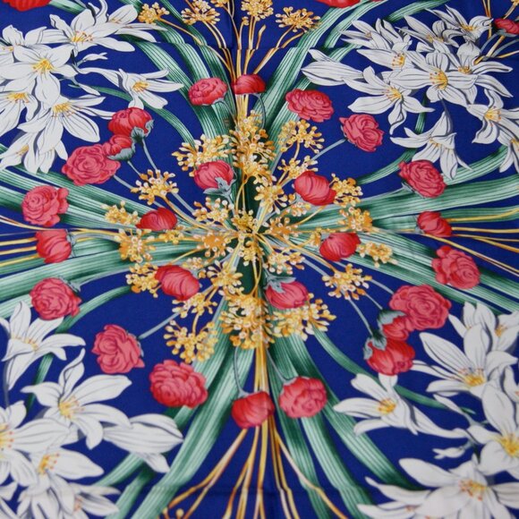 Salvatore Ferragamo Silk Scarf Flowers Blue Multicolor Wrap Scarf - Picture 7 of 15